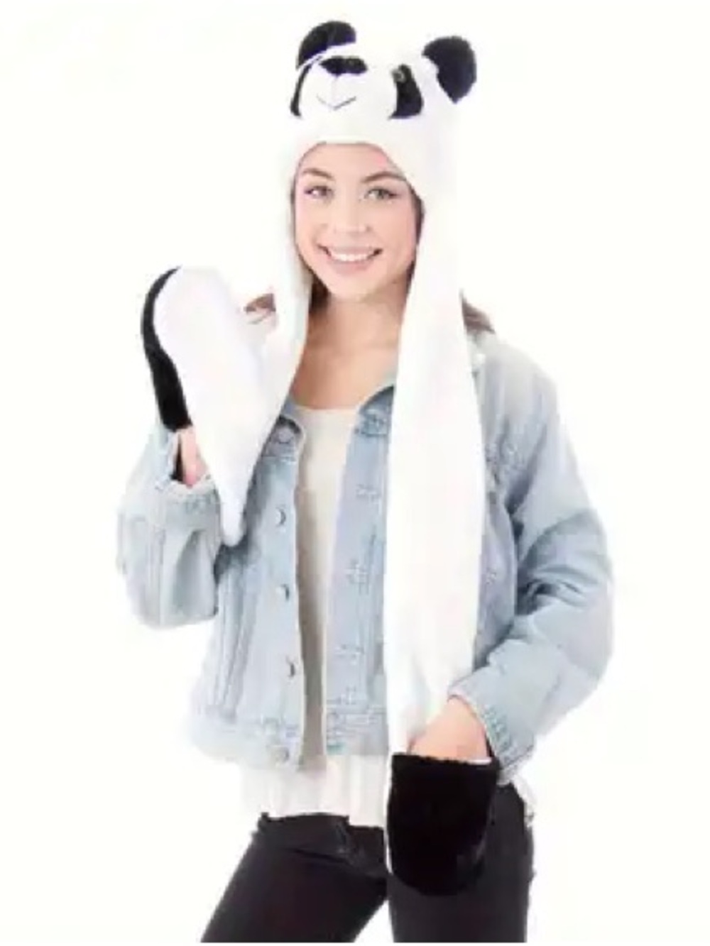 Plush PANDA Hood Hat and Mittens - Winter Accessory - Picture 2 of 5